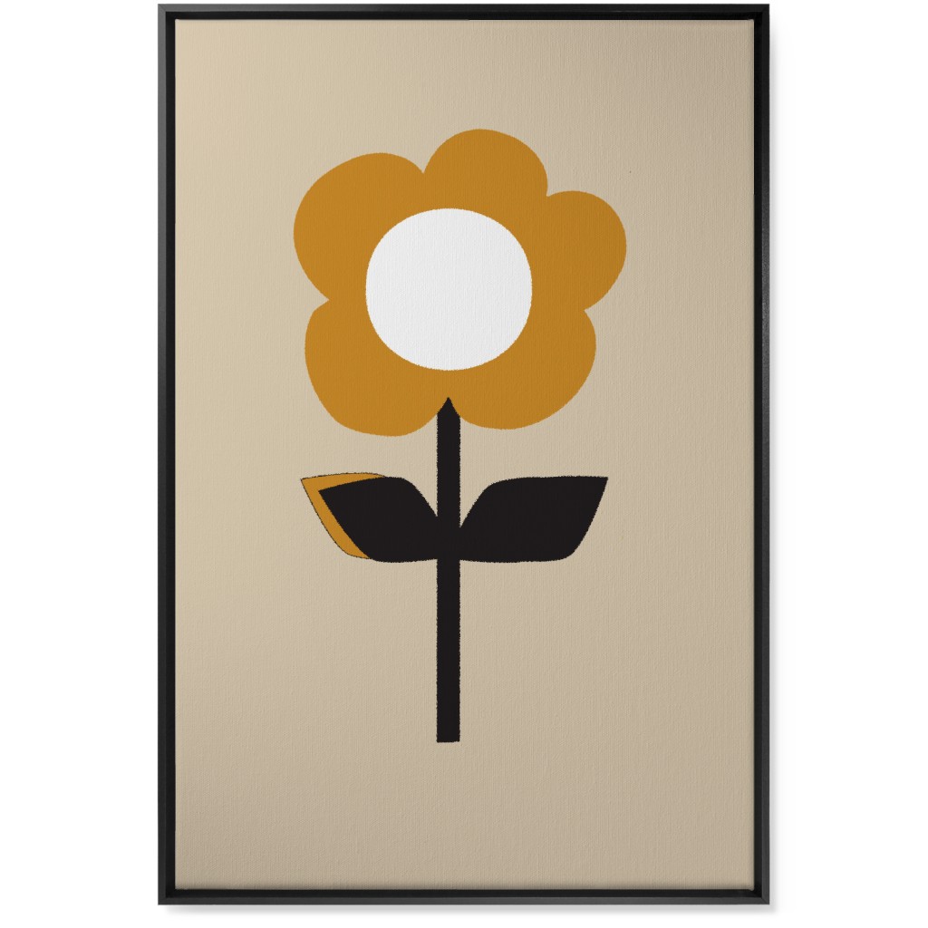 Retro Flower Wall Art, Black, Single piece, Canvas, 24x36, Orange