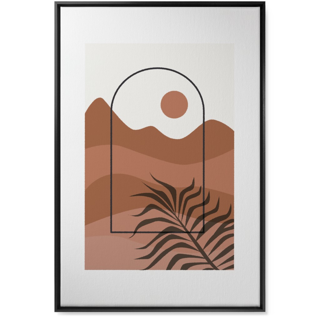Floating Frame Abstract Mountain Landscape Wall Art, Black, Single piece, Canvas, 24x36, Red