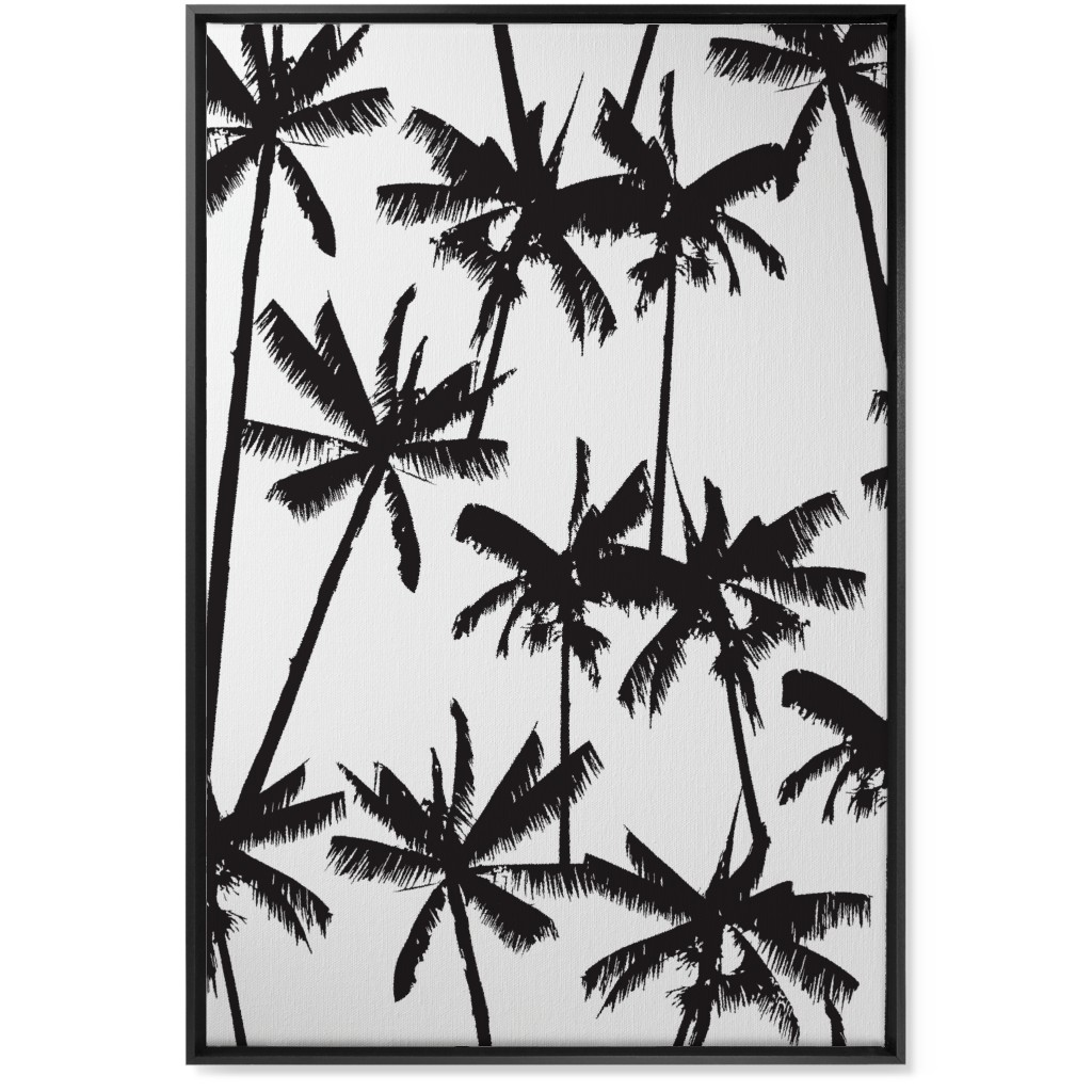 Aloha Palm Tree Silhouette - Black and White Wall Art, Black, Single piece, Canvas, 24x36, Black, Black