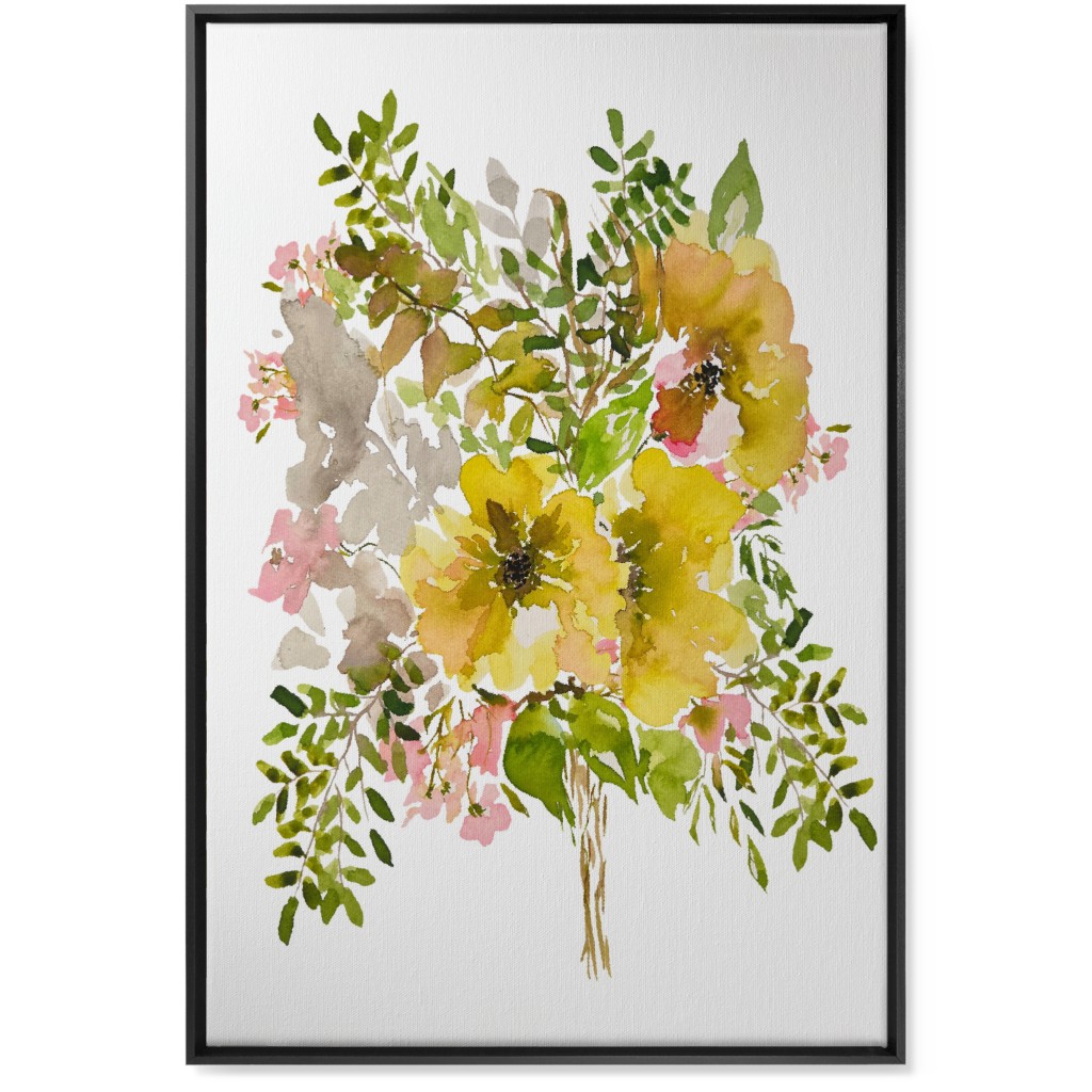 Floral Bouquet - Yellow Wall Art, Black, Single piece, Canvas, 24x36, Yellow