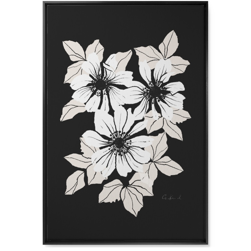 Botanical Big Anemones Wall Art, Black, Single piece, Canvas, 24x36, Gray