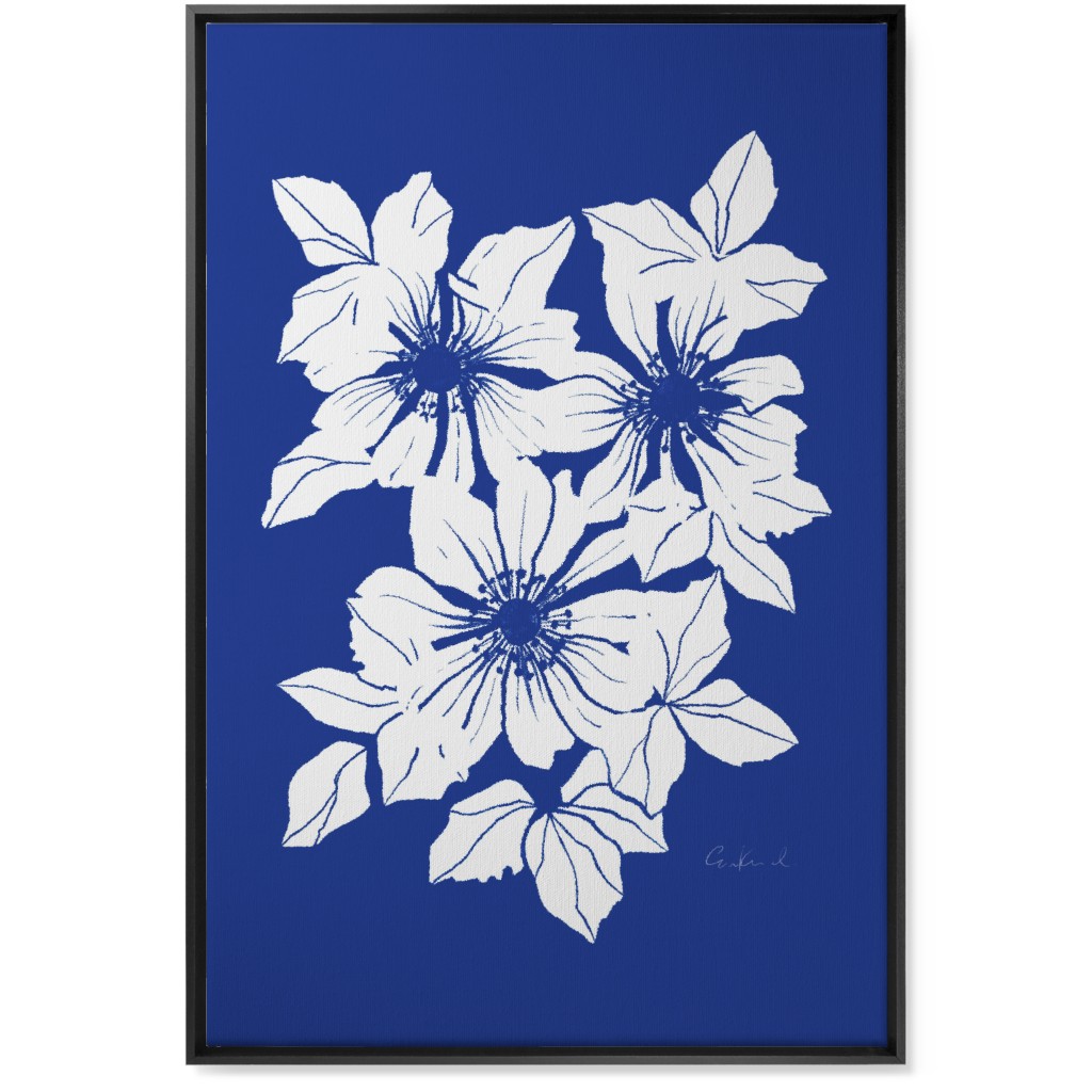 Botanical Big Anemones Wall Art, Black, Single piece, Canvas, 24x36, Blue, Royal