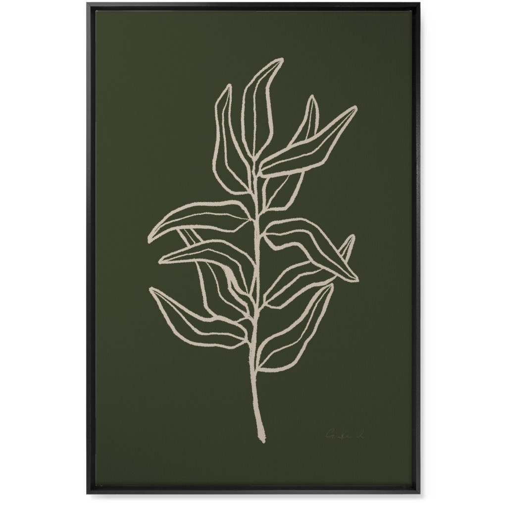 Botanical Eucalyptus Branch Wall Art, Black, Single piece, Canvas, 24x36, Green