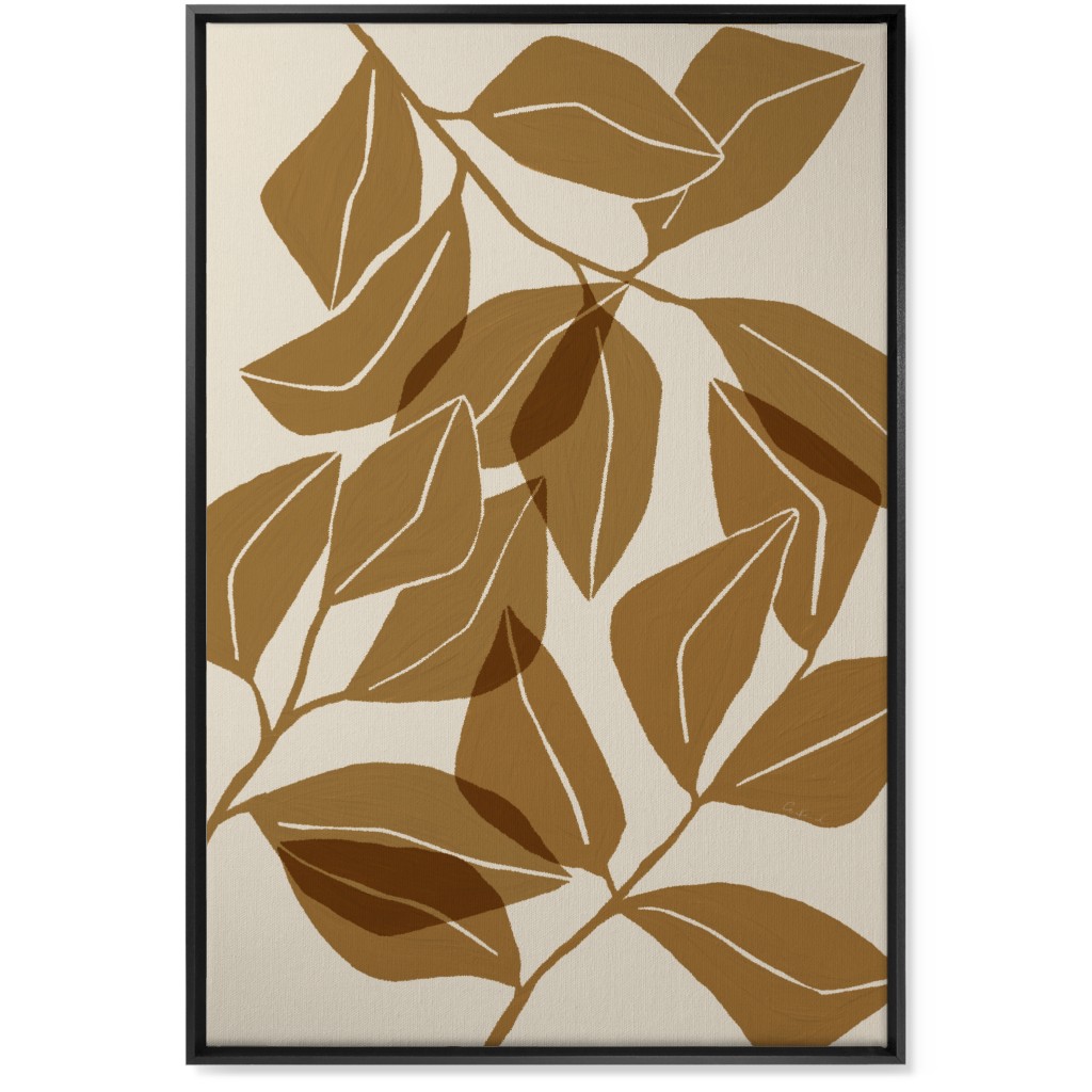 Botanical Ficus Leaves Wall Art, Black, Single piece, Canvas, 24x36, Brown, Golden