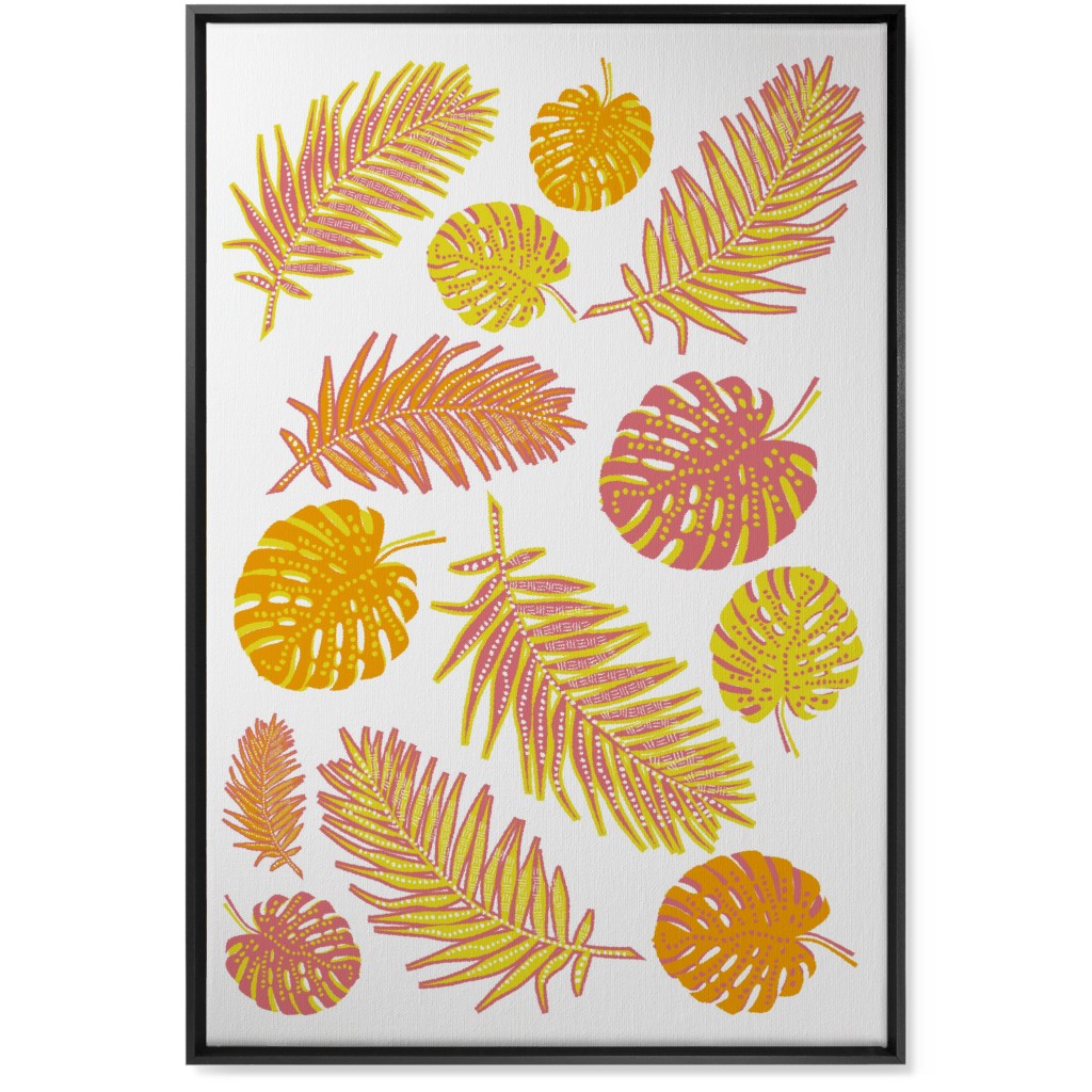 Optimistic Tropical Leaves - Multi Wall Art, Black, Single piece, Canvas, 24x36, Orange, Orange