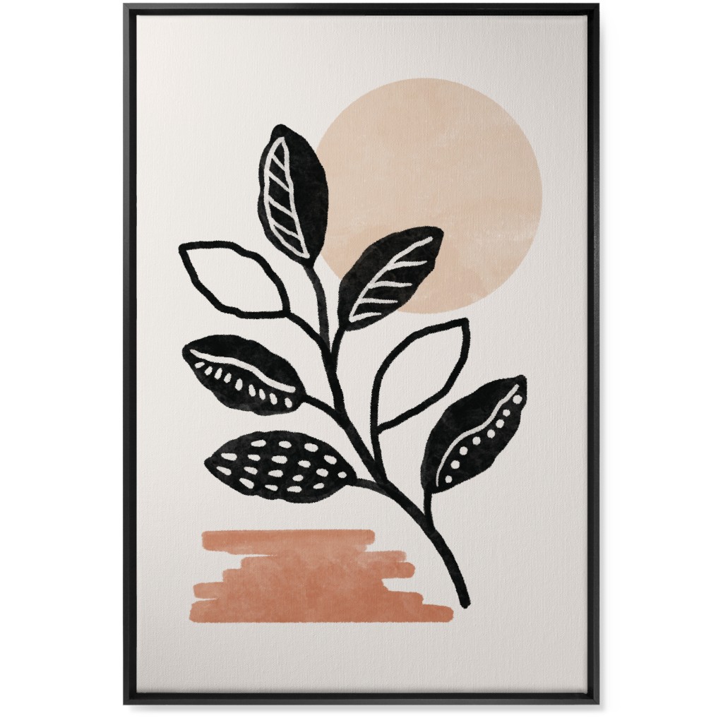 Leaves in the Moonlight Wall Art, Black, Single piece, Canvas, 24x36, Beige, Tan