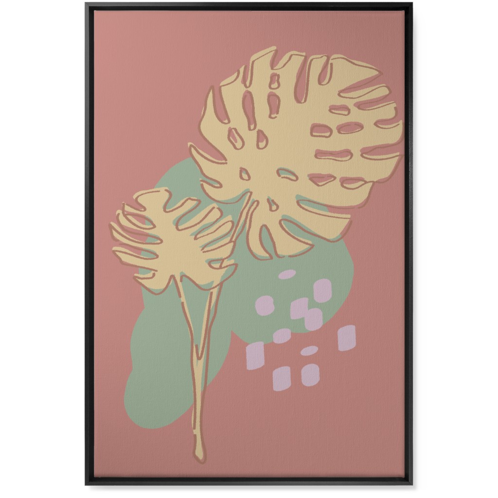 Modern Monstera Leaf - Pink Wall Art, Black, Single piece, Canvas, 24x36, Brown, Brown