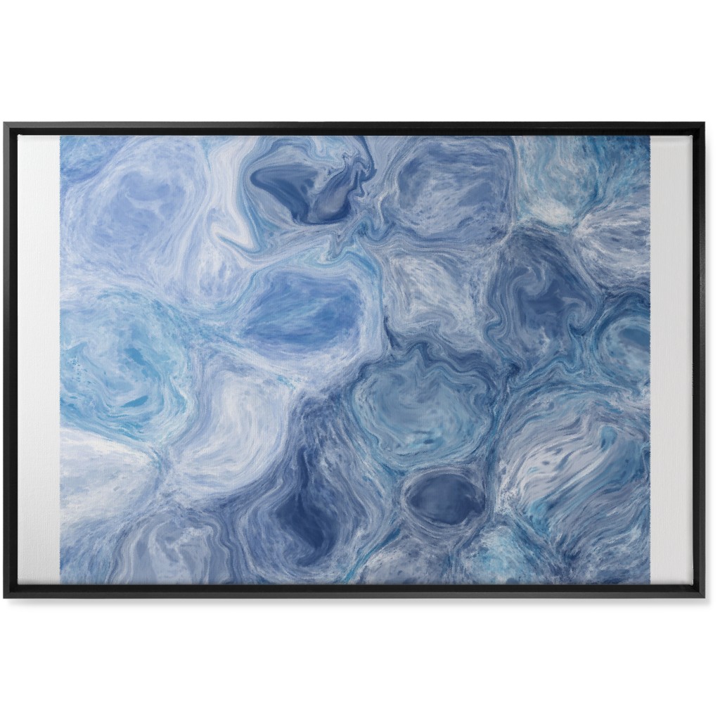 Abstract Acrylic Pour Ripple - Blue Wall Art, Black, Single piece, Canvas, 24x36, Blue, True Blue