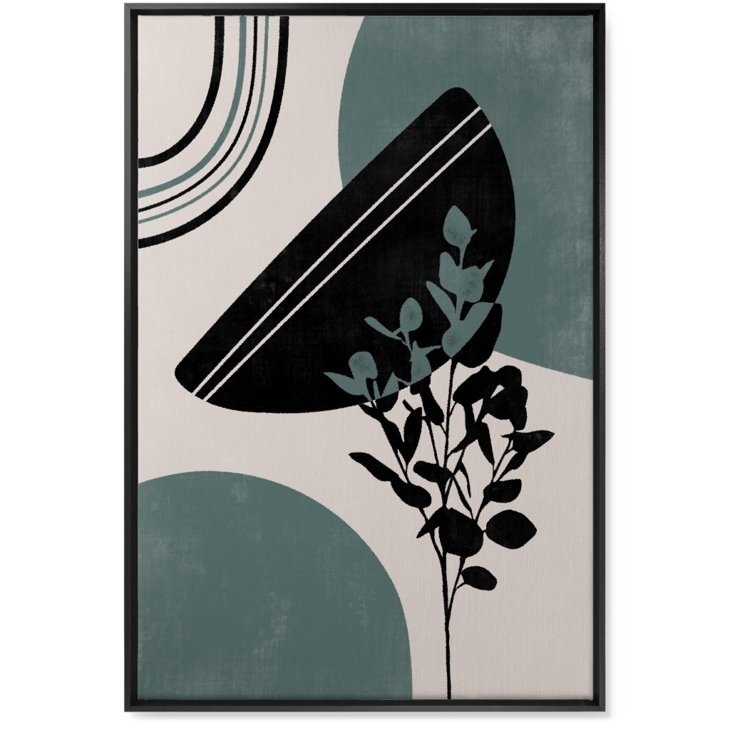 Modern Eucalytus Botanical - Green and Ivory Wall Art, Black, Single piece, Canvas, 24x36, Green, Classic Green