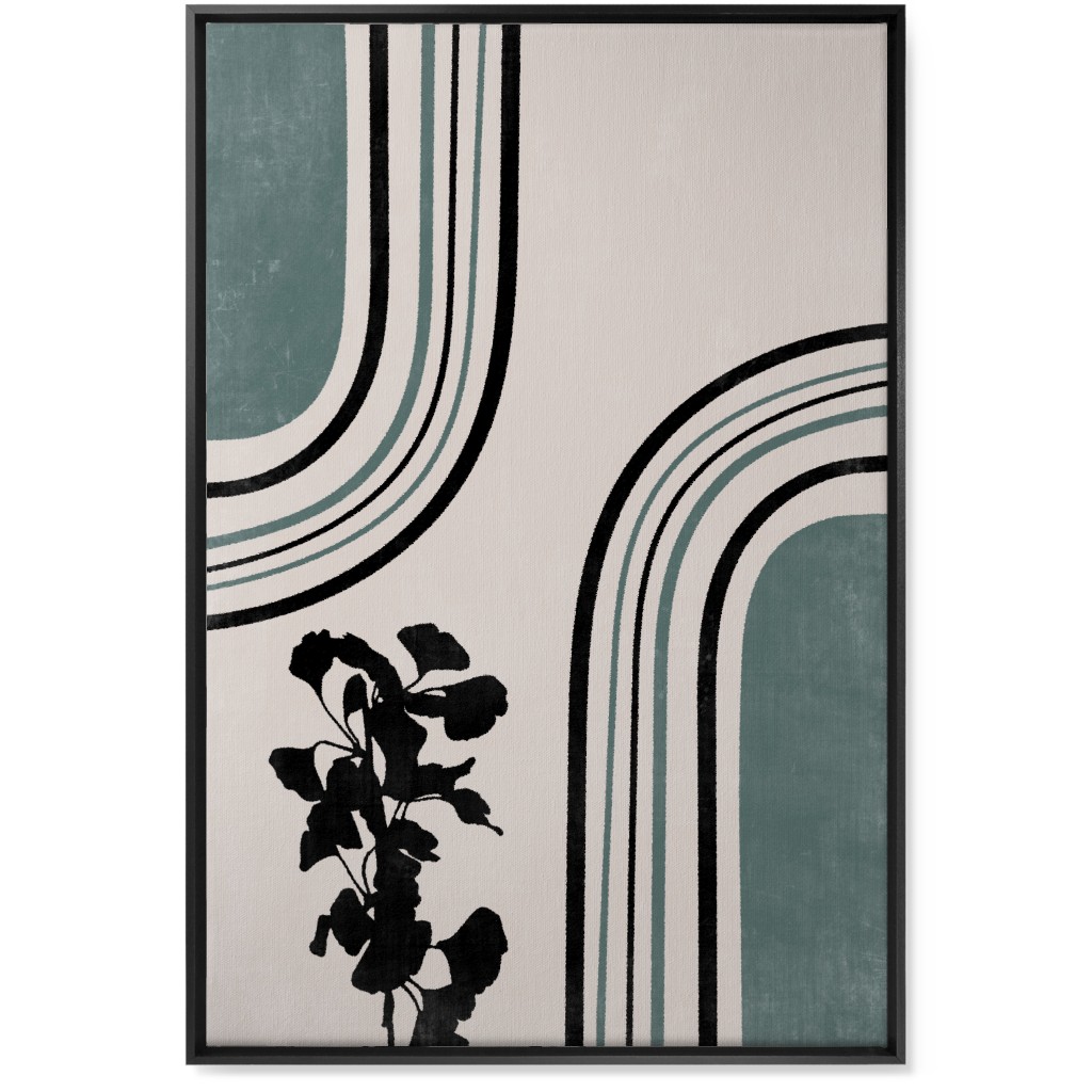 Modern Garden Pathway - Green and Ivory Wall Art, Black, Single piece, Canvas, 24x36, Green