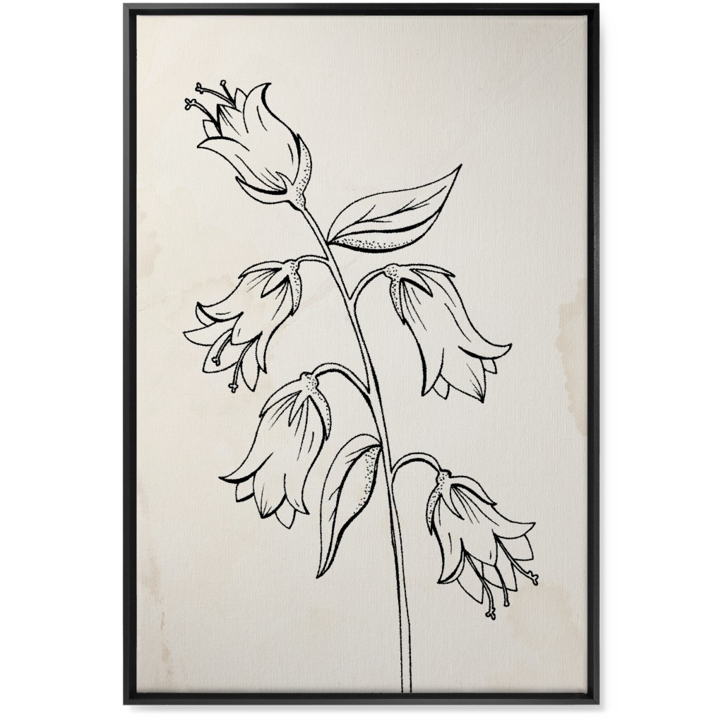Vintage Bell Flower Sketch - Beige and Black Wall Art, Black, Single piece, Canvas, 24x36, Beige, Pearl