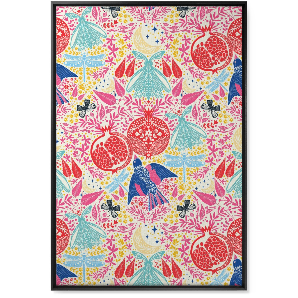Botanical Pomegranate Garden - Multi Wall Art, Black, Single piece, Canvas, 24x36, Multicolor