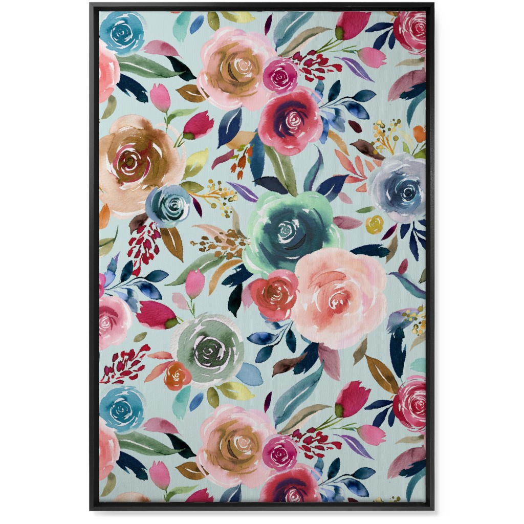 Sweet Watercolor Romance - Turquoise Wall Art, Black, Single piece, Canvas, 24x36, Blue, True Blue