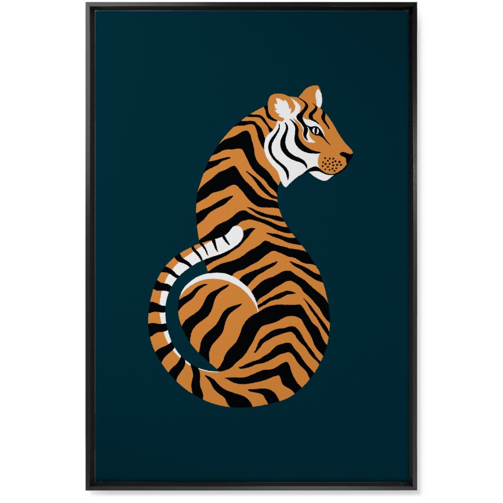 Tiger Illustration - Orange on Black Wall Art, Black, Single piece, Canvas, 24x36, Orange, Orange