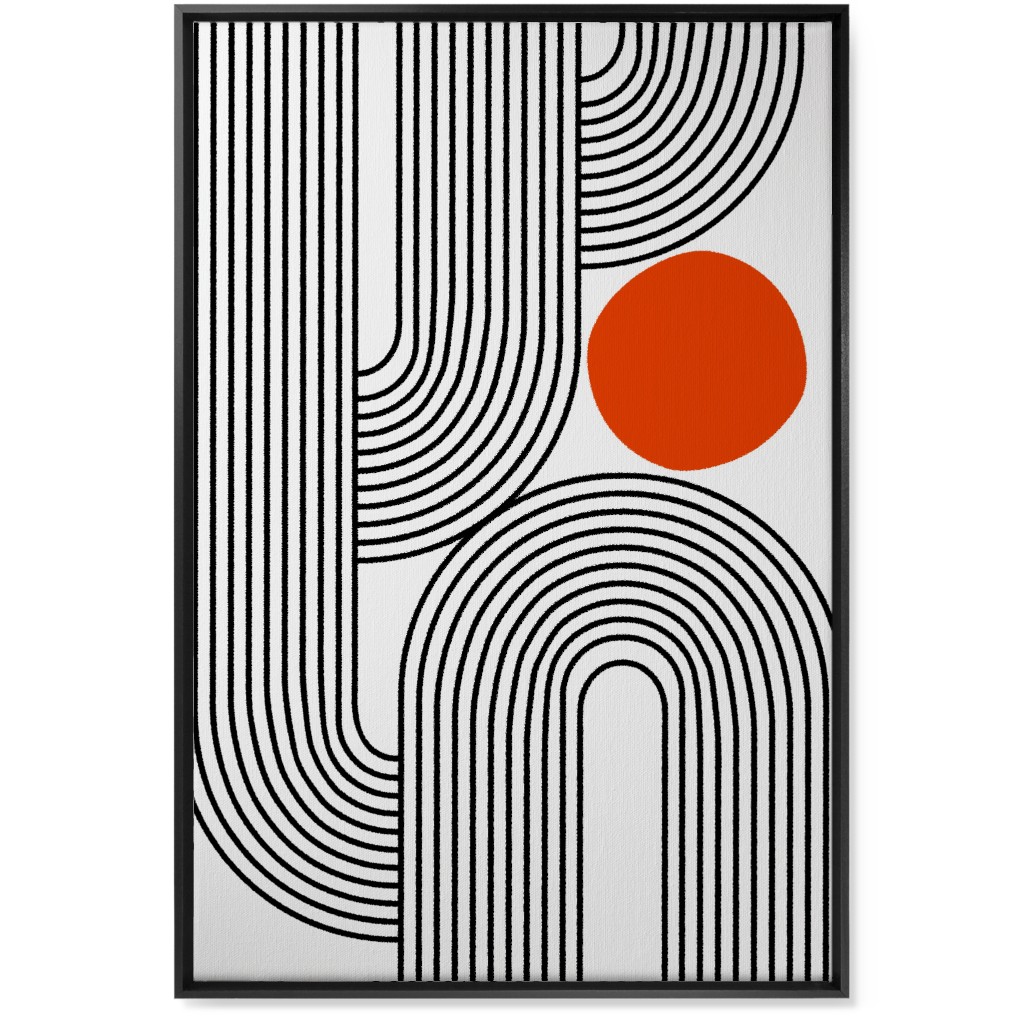 Rising Sun Minimal Geometric Lines Wall Art, Black, Single piece, Canvas, 24x36, Red
