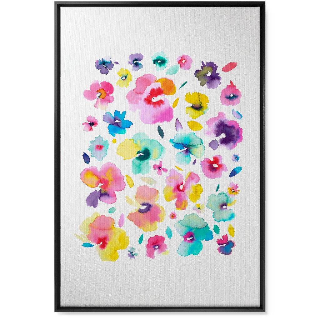 Watercolor Beautiful Flowers - Multi Wall Art, Black, Single piece, Canvas, 24x36, Multicolor