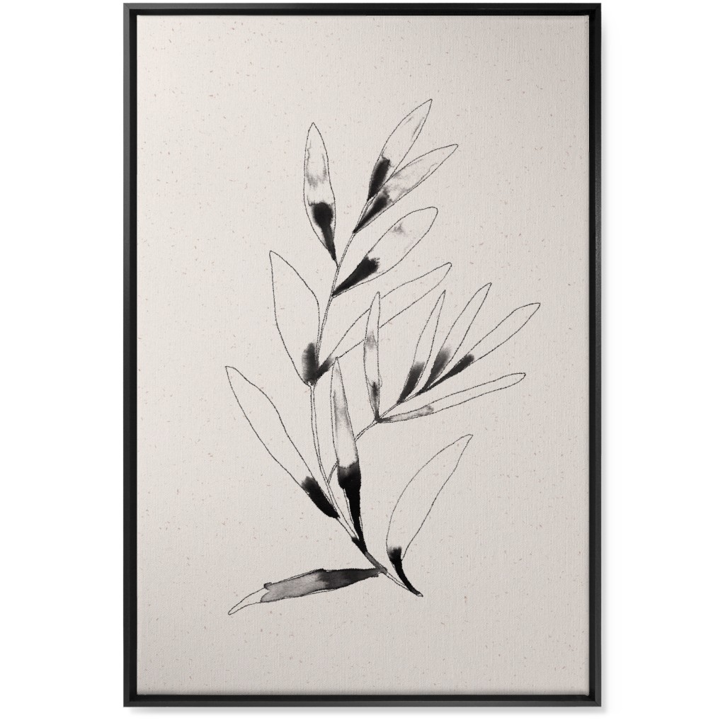 Olive Branch Watercolor - Neutral Wall Art, Black, Single piece, Canvas, 24x36, Beige