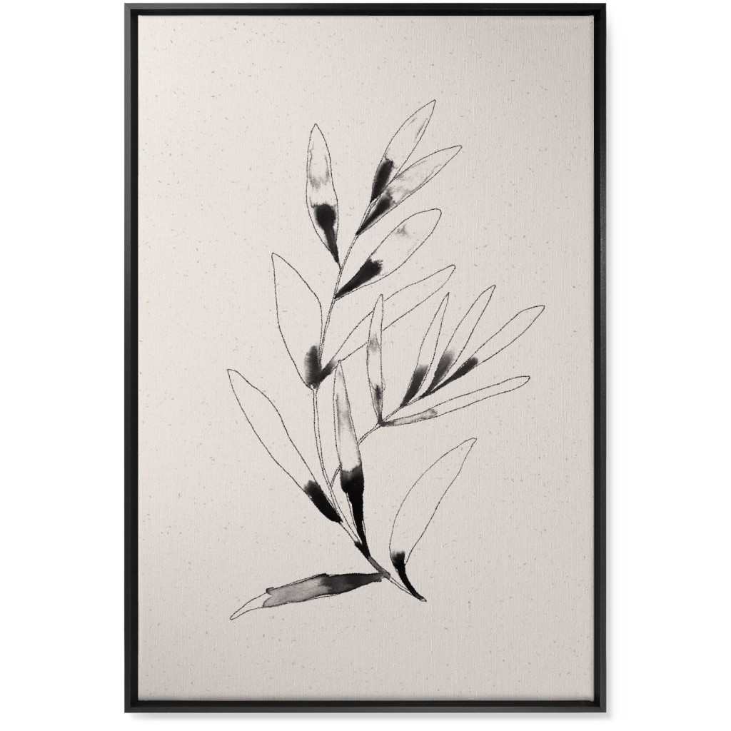 Olive Branch Watercolor - Neutral Wall Art, Black, Single piece, Canvas, 24x36, Beige, Pearl