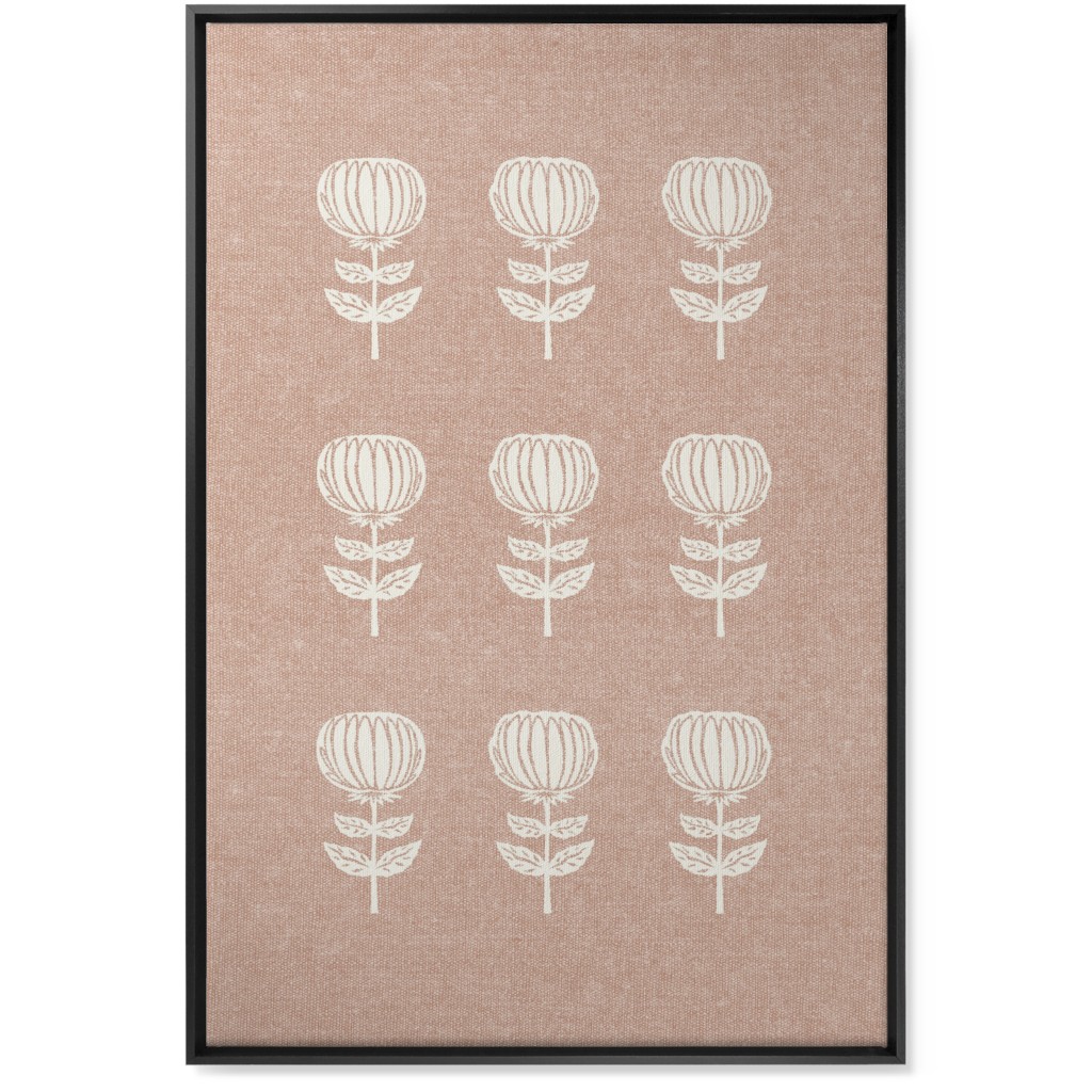 Block Print Floral Wall Art, Black, Single piece, Canvas, 24x36, Pink, Alpaca