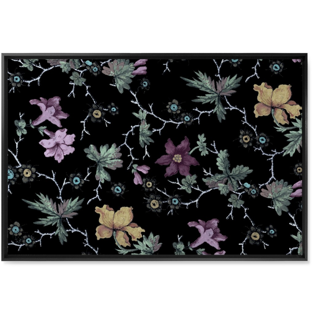 Geneva Floral Watercolor - Multi on Black Wall Art, Black, Single piece, Canvas, 24x36, Black