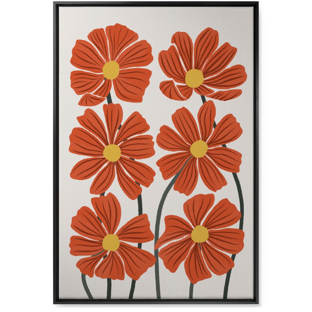 Botanical Cosmos Flowers Wall Art, Black, Single piece, Canvas, 24x36, Red, Fawn