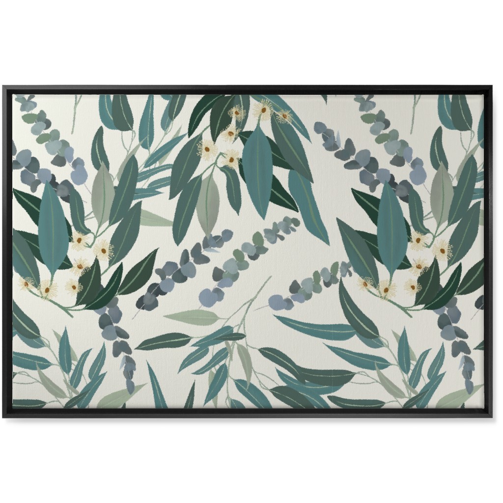 Eucalyptus - Green on White Wall Art, Black, Single piece, Canvas, 24x36, Green