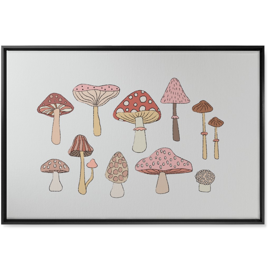 Mushrooms - Blush Wall Art, Black, Single piece, Canvas, 24x36, Pink