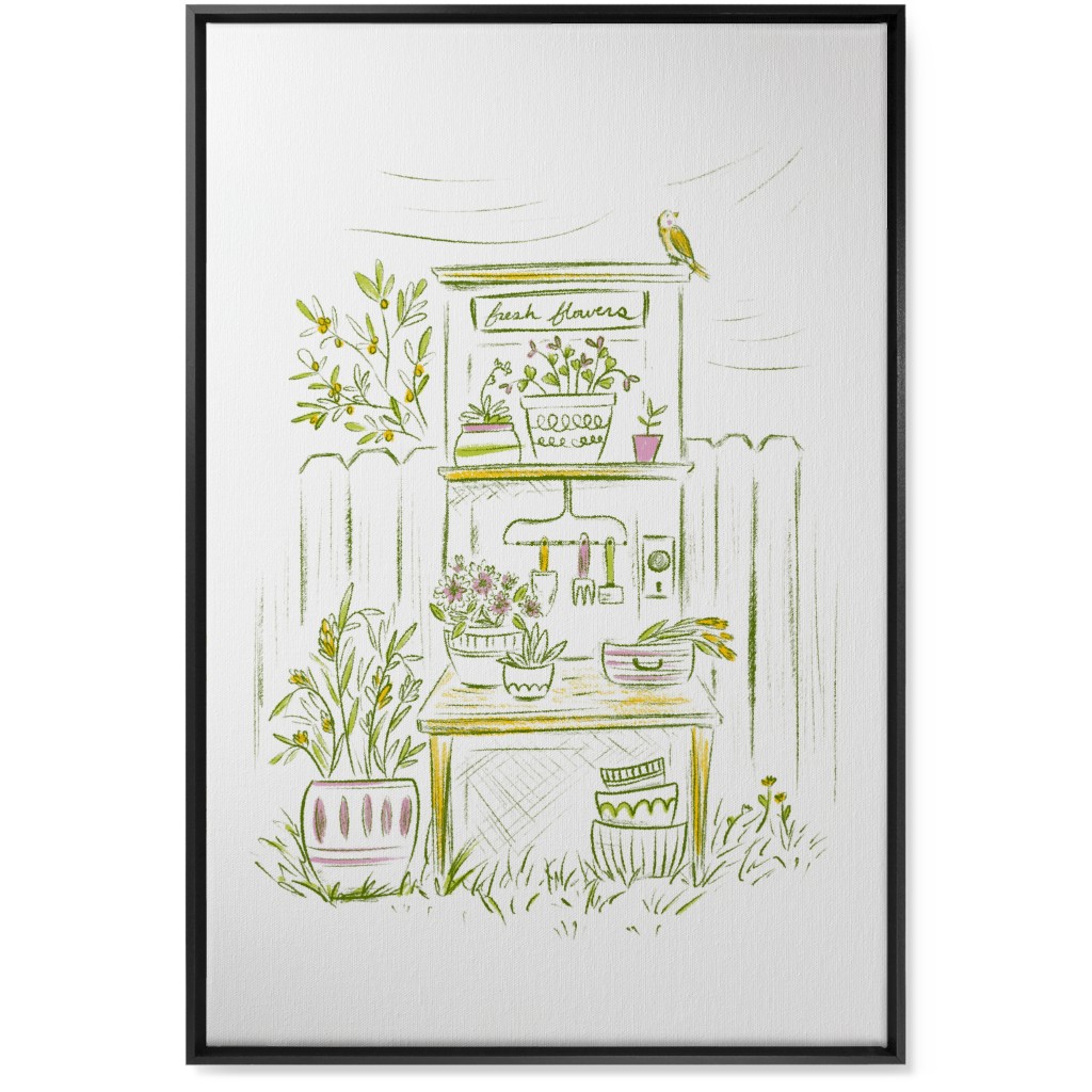 Fresh Flowers - Green Wall Art, Black, Single piece, Canvas, 24x36, Green, Classic Green