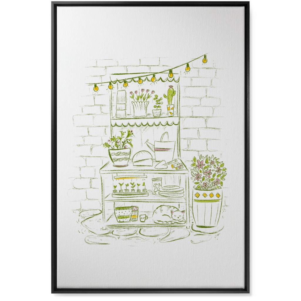 the Cat Nap Potting Stand - Green Wall Art, Black, Single piece, Canvas, 24x36, Green