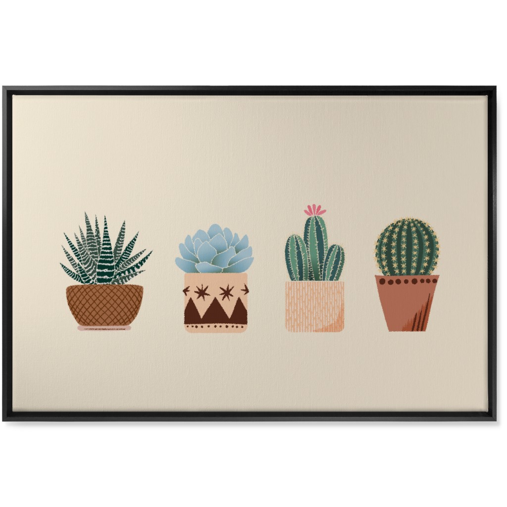 Cactus and Succulent Plants - Neutral Wall Art, Black, Single piece, Canvas, 24x36, Beige