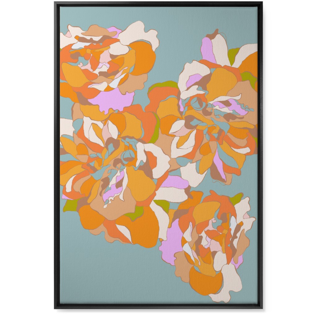 Maxi Boho Peonies Wall Art, Black, Single piece, Canvas, 24x36, Orange, Catalina