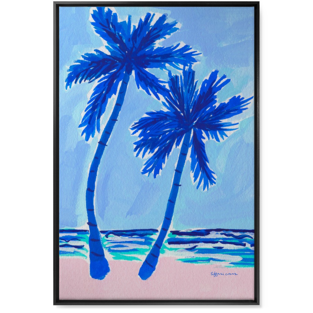 Palm Beach Vibes - Blue Wall Art, Black, Single piece, Canvas, 24x36, Blue