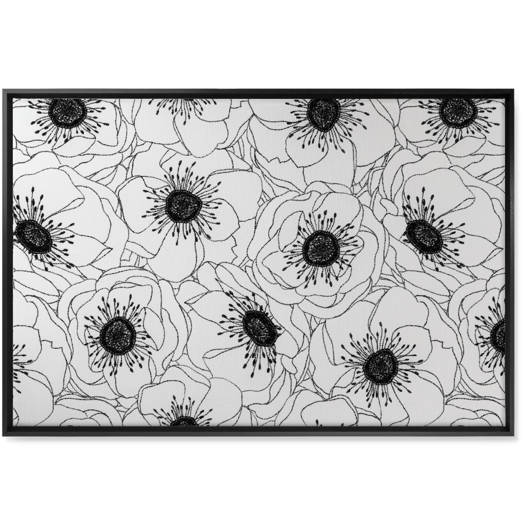 White Anemones - Neutral Wall Art, Black, Single piece, Canvas, 24x36, White, White