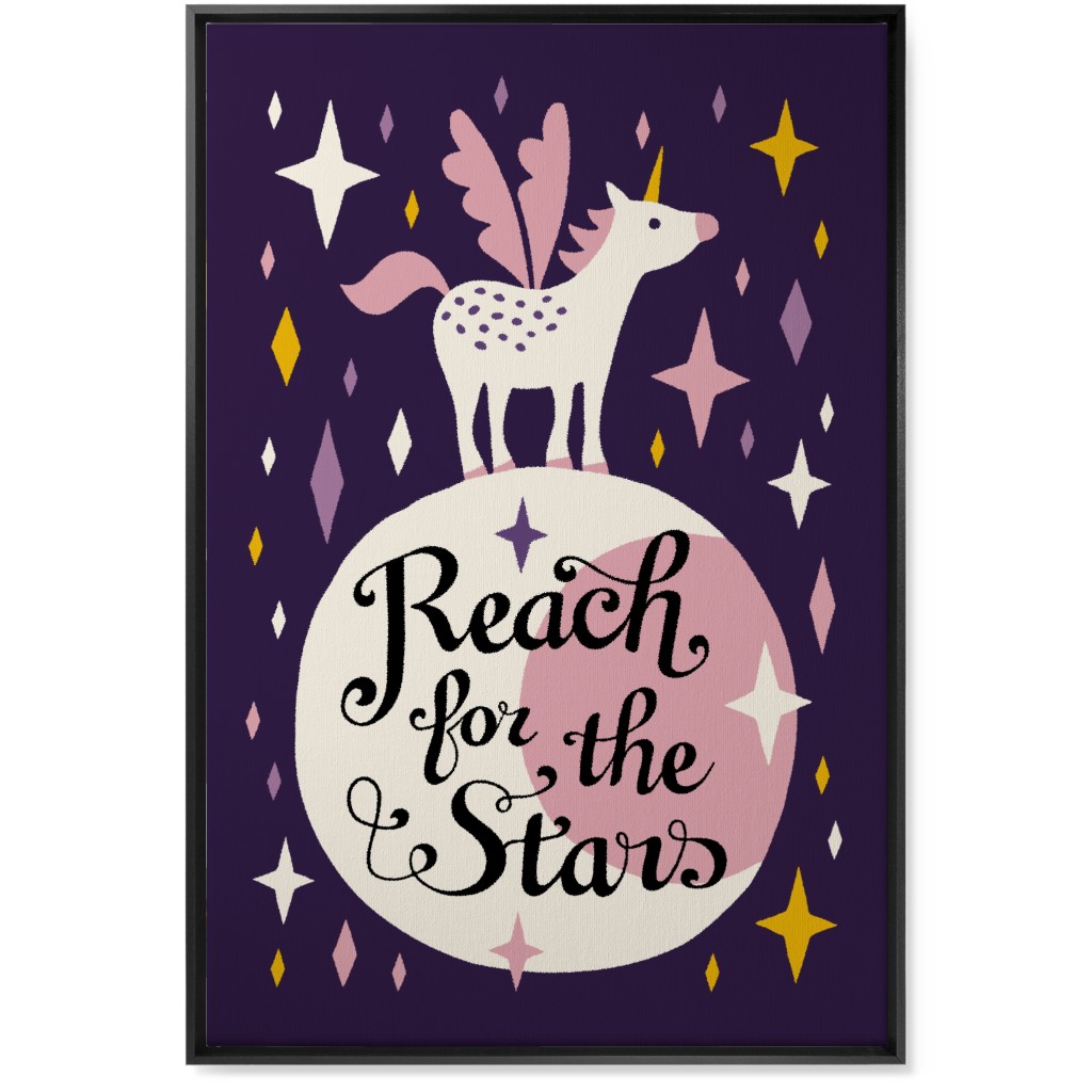 Unicorn Reach for the Stars - Pink & Purple Wall Art, Black, Single piece, Canvas, 24x36, Pink