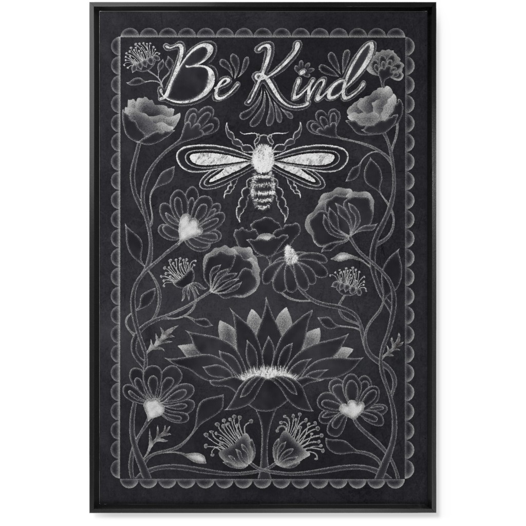 Be Kind Floral Wall Art, Black, Single piece, Canvas, 24x36, Black, Hunter