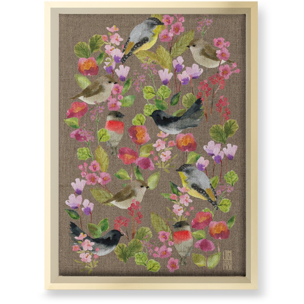 Winter Birds in the Garden Wall Art, Gold, Single piece, Canvas, 10x14, Multicolor