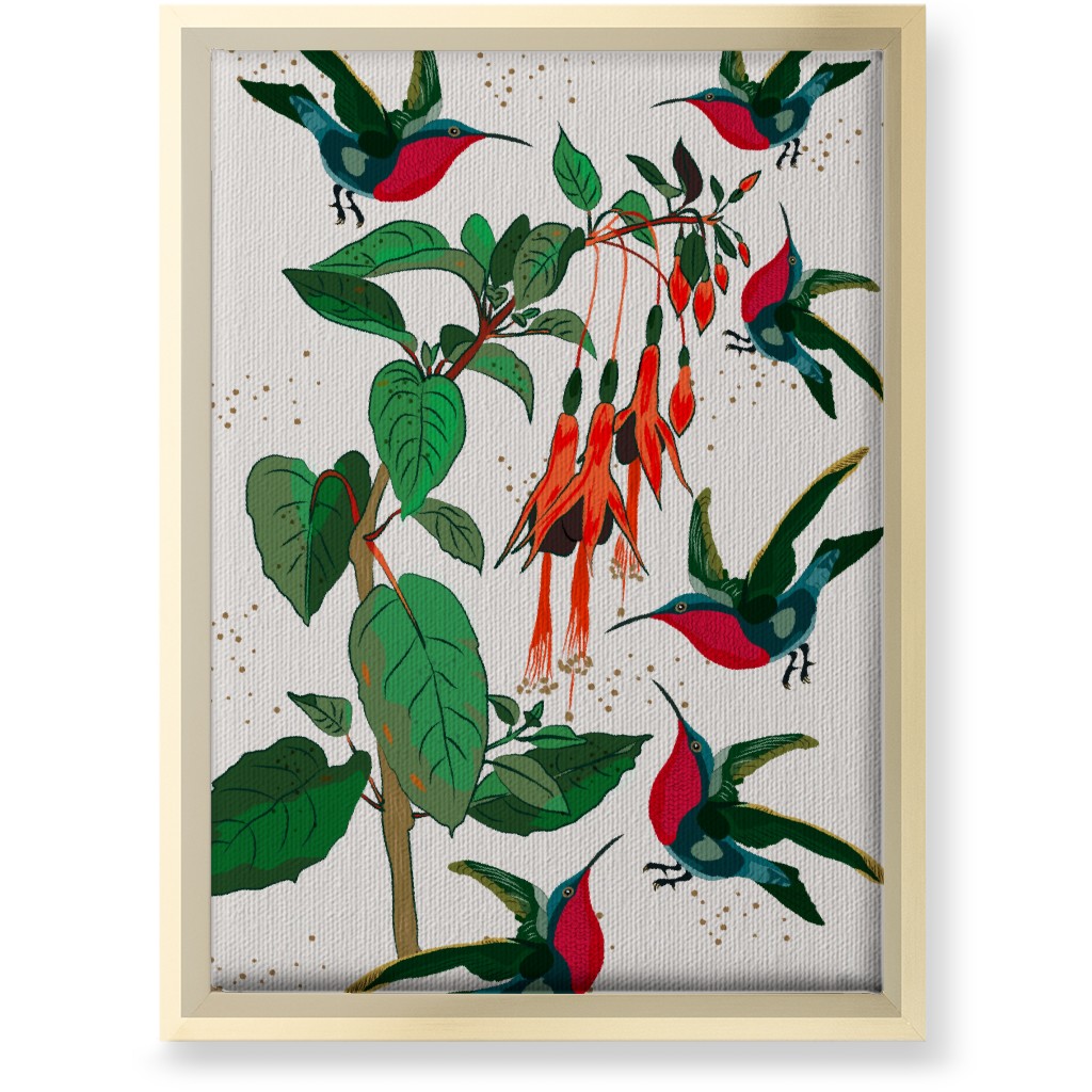 Hummingbirds - Multi on White Wall Art, Gold, Single piece, Canvas, 10x14, Multicolor