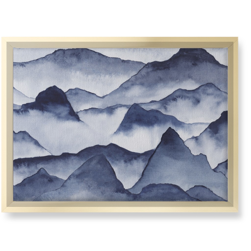 Watercolor Mountains - Blue Wall Art, Gold, Single piece, Canvas, 10x14, Blue, True Blue