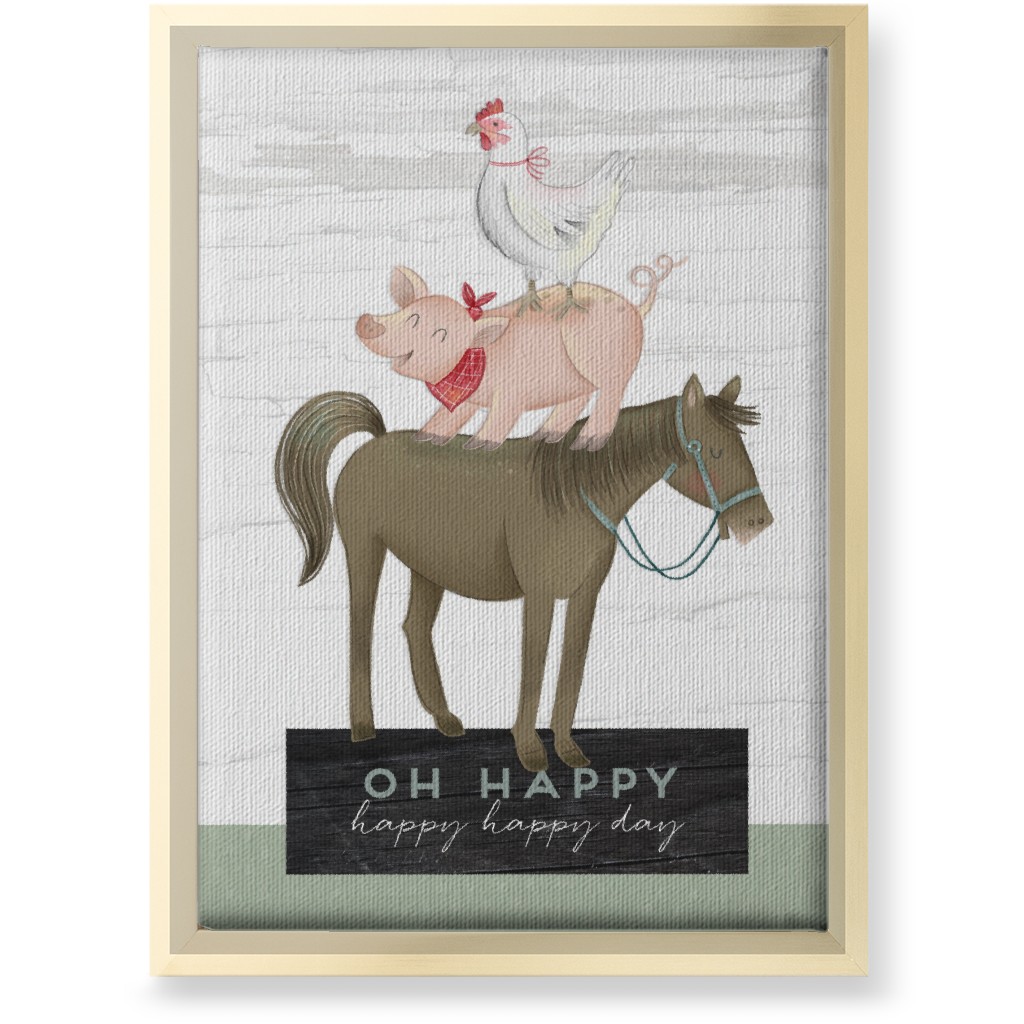 Stacked Happy Farm Animals - Multi Wall Art, Gold, Single piece, Canvas, 10x14, Multicolor