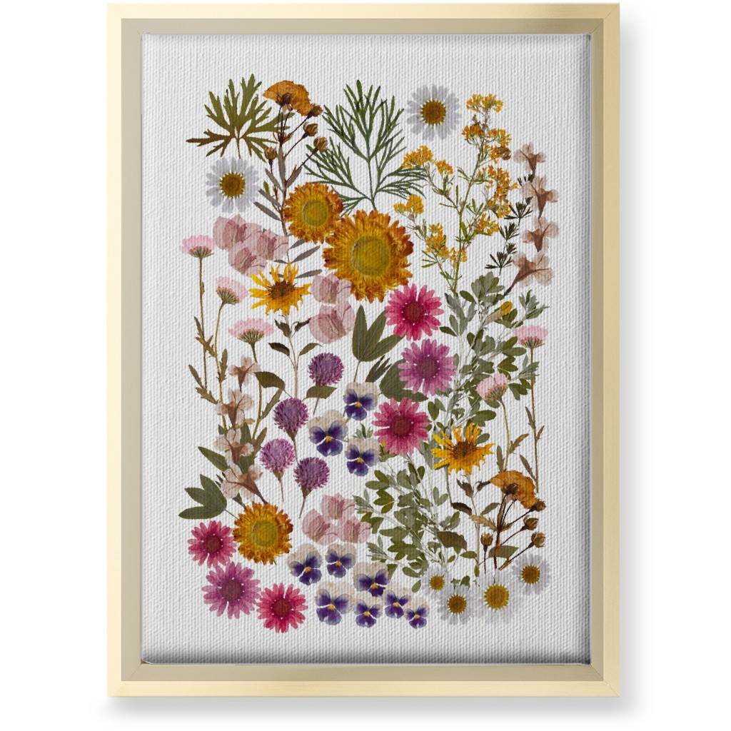 Pressed Flowers on White Wall Art, Gold, Single piece, Canvas, 10x14, Multicolor