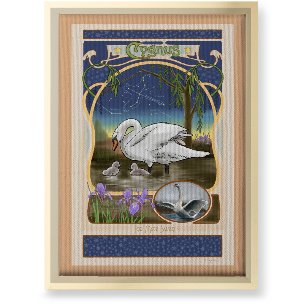 Art Nouveau Swan Wall Art, Gold, Single piece, Canvas, 10x14, Multicolor