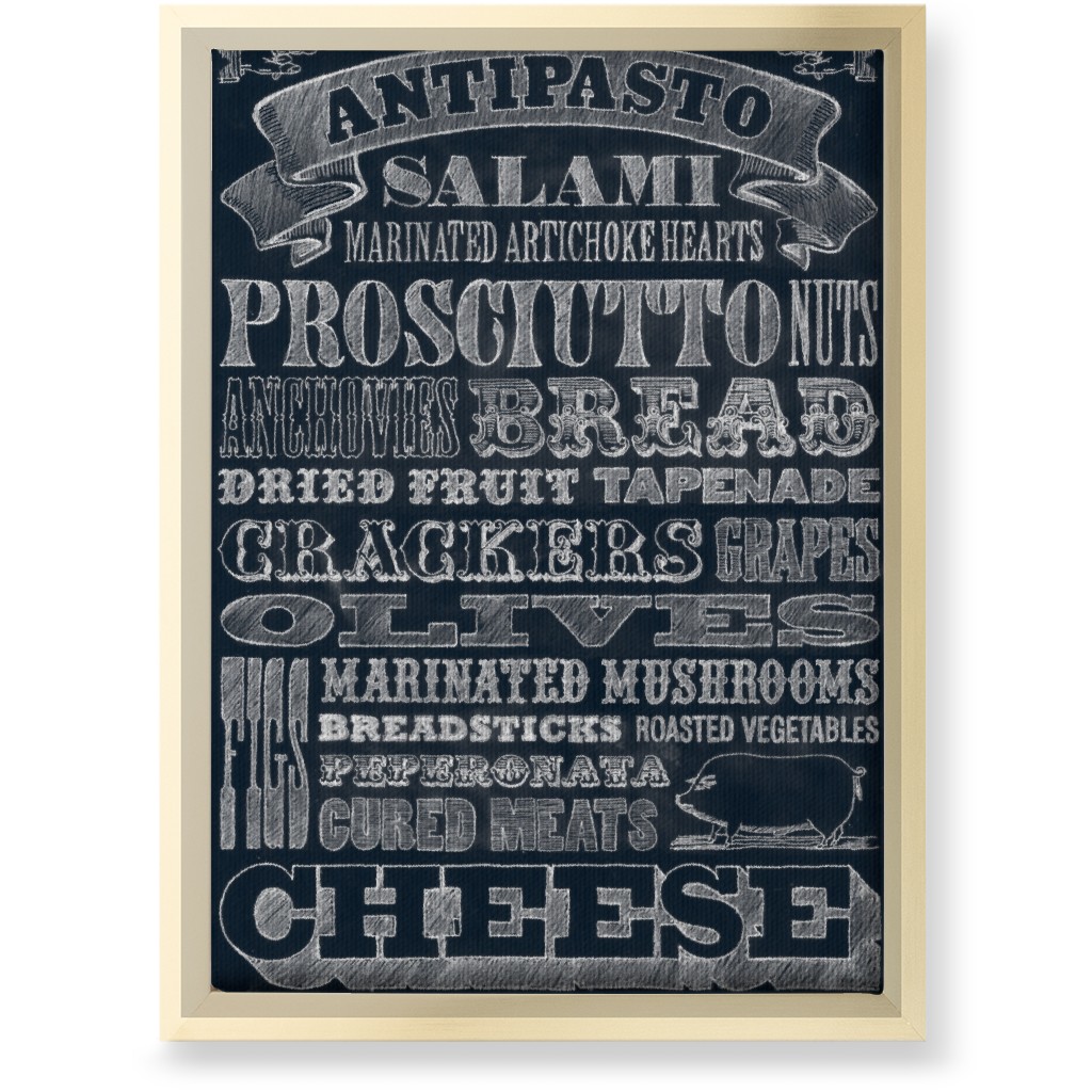 Antipasto - Black & White Wall Art, Gold, Single piece, Canvas, 10x14, Black, Black