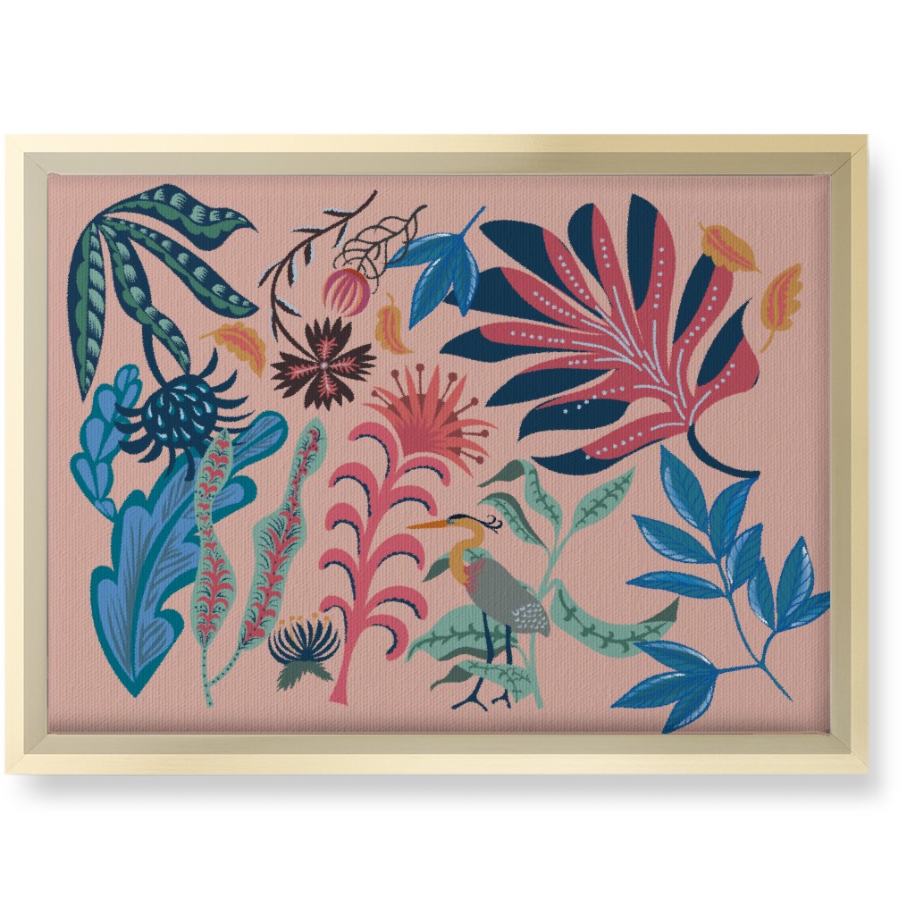 Bold Heron - Multi on Pink Wall Art, Gold, Single piece, Canvas, 10x14, Pink