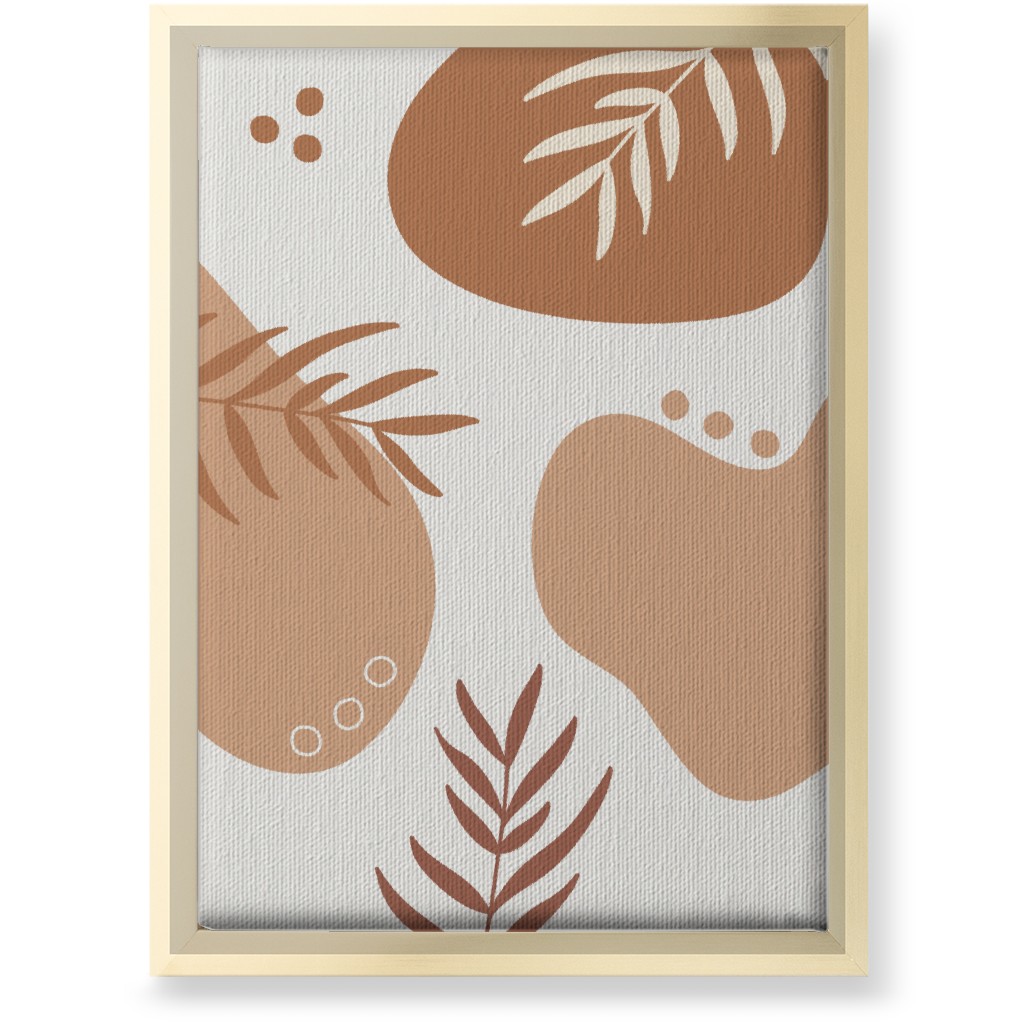 Abstract Shapes and Fern Leaves - Neutral Wall Art, Gold, Single piece, Canvas, 10x14, Orange