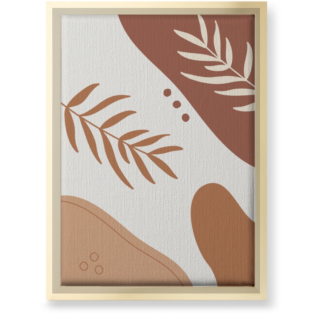 Fern Leaves and Abstract Shapes - Earth Tones Wall Art, Gold, Single piece, Canvas, 10x14, Orange, Orange