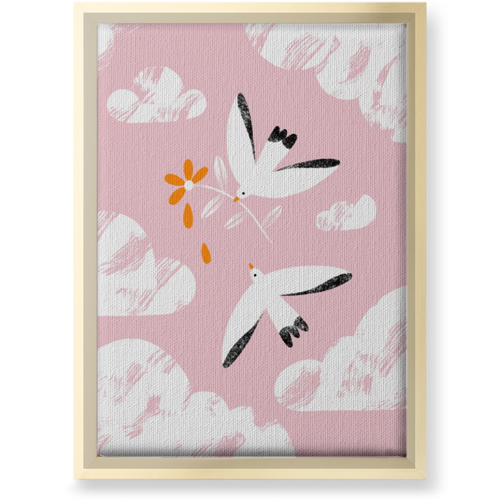 Two Birds in the Pink Sky Wall Art, Gold, Single piece, Canvas, 10x14, Pink, Bright Pink