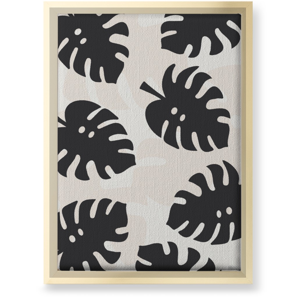 Monstera Leaves in Earth Tones Wall Art, Gold, Single piece, Canvas, 10x14, Black, Charcoal