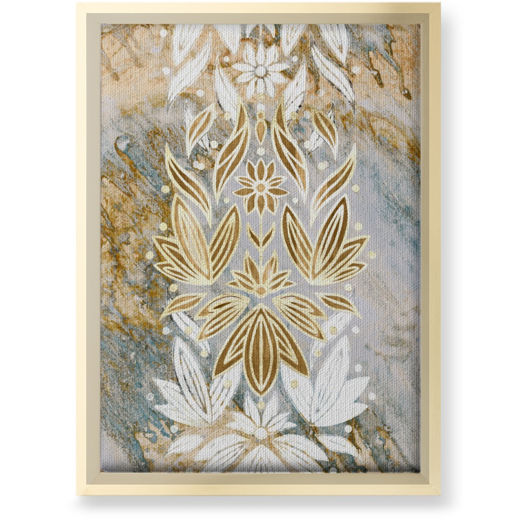 Floral Art Deco Marble Wall Art, Gold, Single piece, Canvas, 10x14, Yellow
