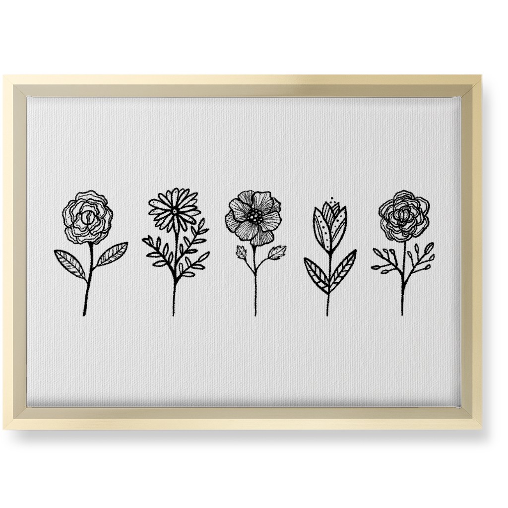 Floral Studies - Black and White Wall Art, Gold, Single piece, Canvas, 10x14, White