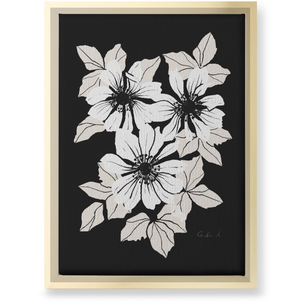 Botanical Big Anemones Wall Art, Gold, Single piece, Canvas, 10x14, Gray, Charcoal